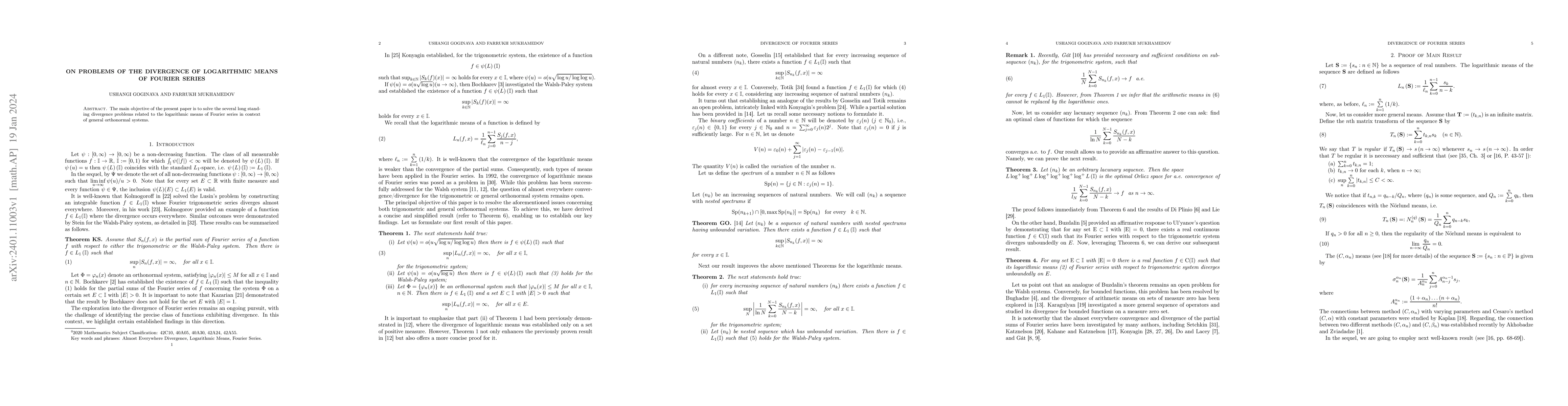 Thumbnail for On problems of the Divergence of logarithmic means of Fourier series