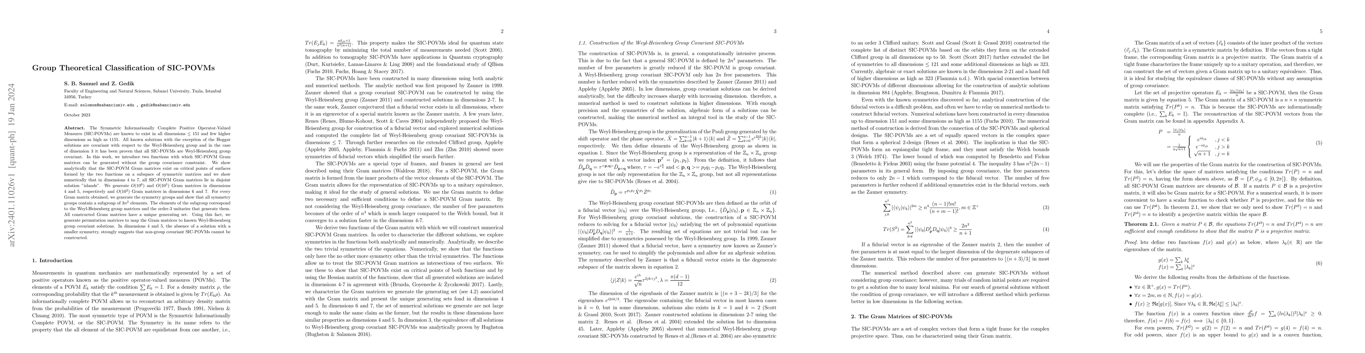 Thumbnail for Group Theoretical Classification of SIC-POVMs