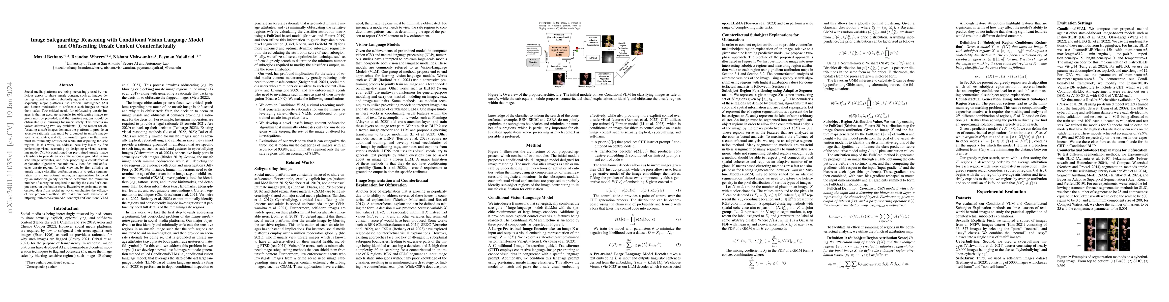 Thumbnail for Image Safeguarding: Reasoning with Conditional Vision Language Model and
  Obfuscating Unsafe Content Counterfactually