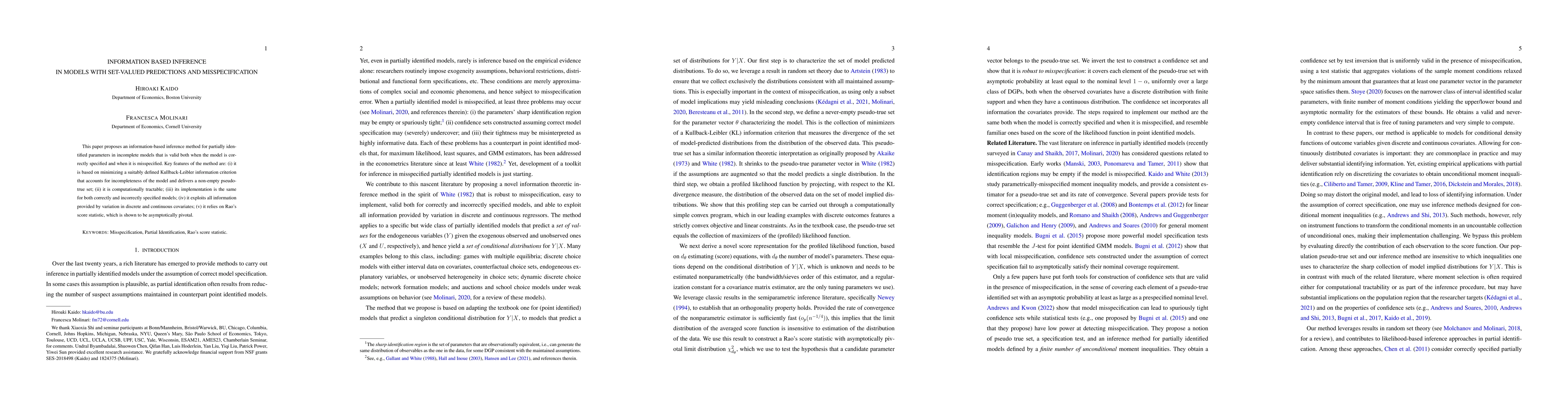 Thumbnail for Information Based Inference in Models with Set-Valued Predictions and
  Misspecification
