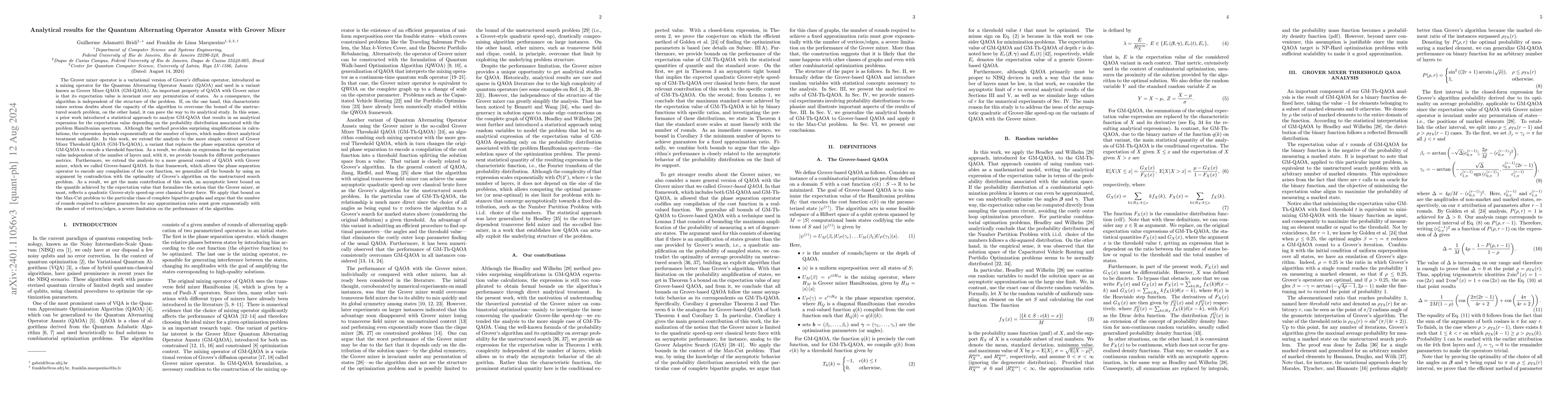 Thumbnail for Analytical results for the Quantum Alternating Operator Ansatz with
  Grover Mixer