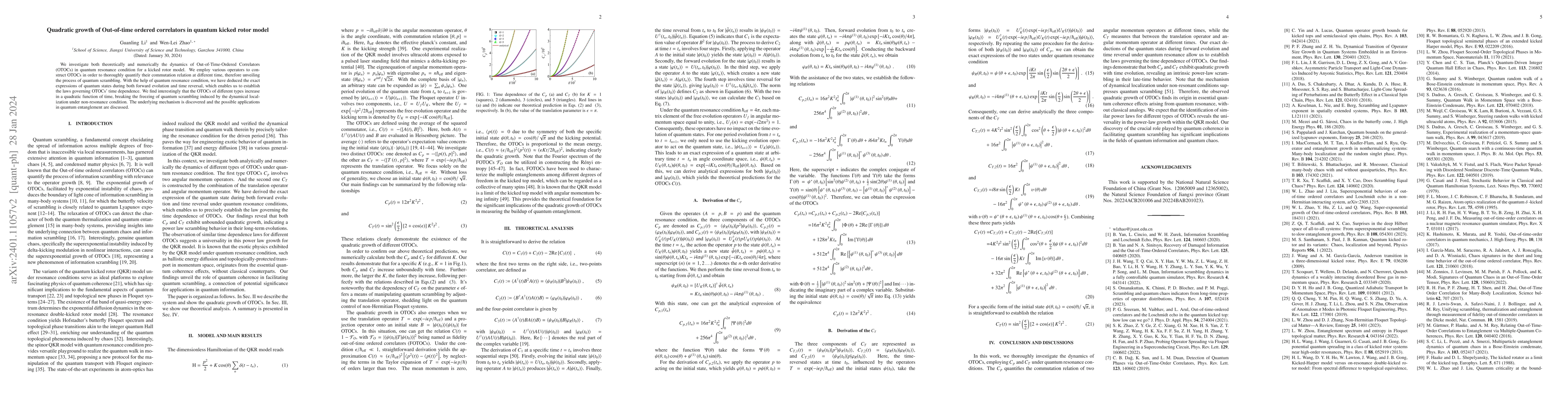 Thumbnail for Quadratic growth of Out-of-time ordered correlators in quantum kicked
  rotor model