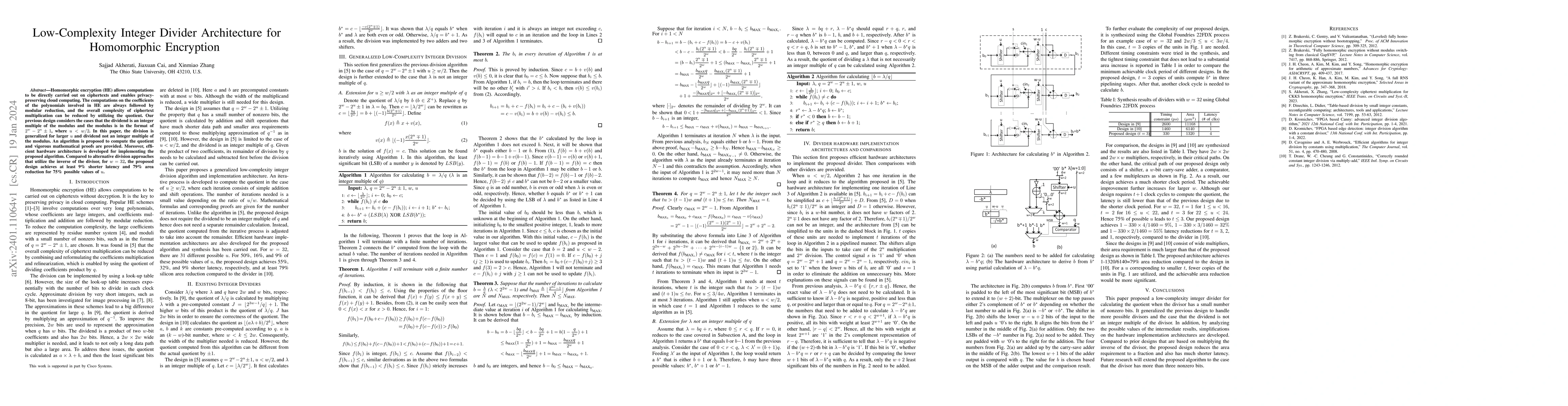 Thumbnail for Low-Complexity Integer Divider Architecture for Homomorphic Encryption
