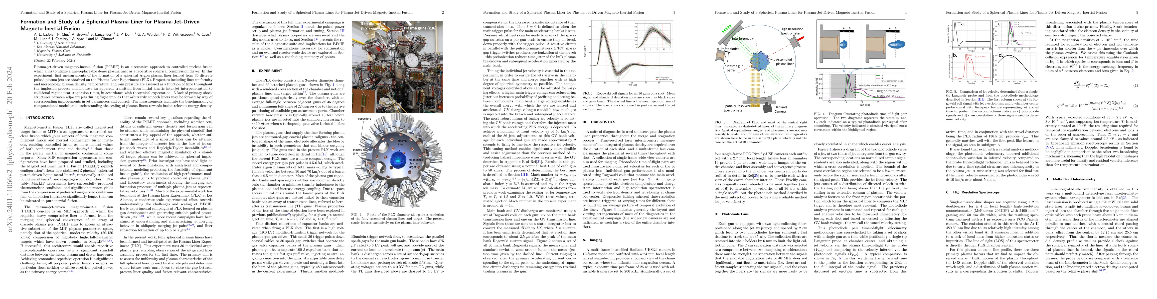 Thumbnail for Formation and Study of a Spherical Plasma Liner for Plasma-Jet-Driven
  Magneto-Inertial Fusion