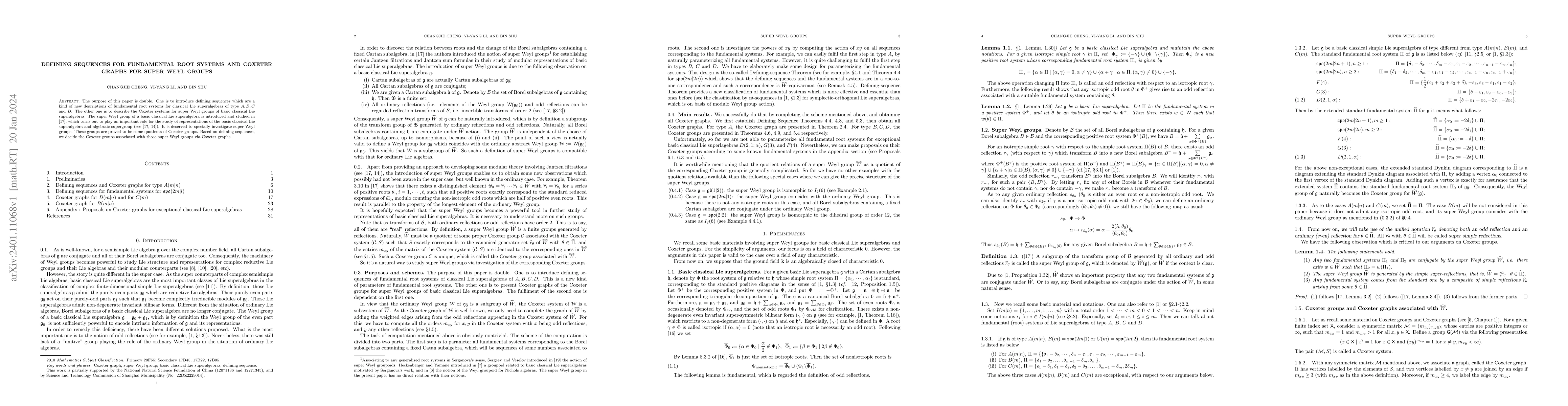 Thumbnail for Defining sequences for fundamental root systems and Coxeter graphs for
  super Weyl groups