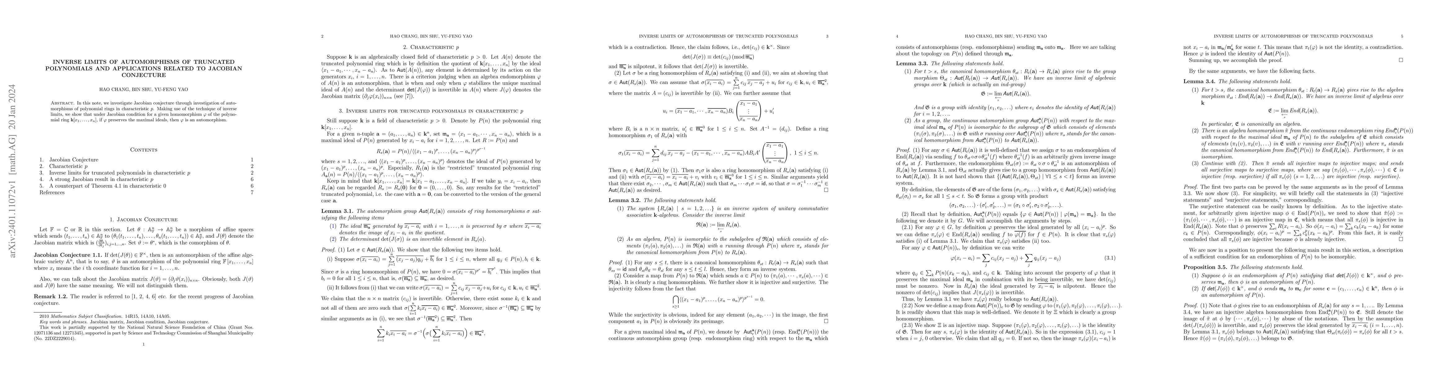 Thumbnail for Inverse limits of automorphisms of truncated polynomials and
  applications related to Jacobian conjecture