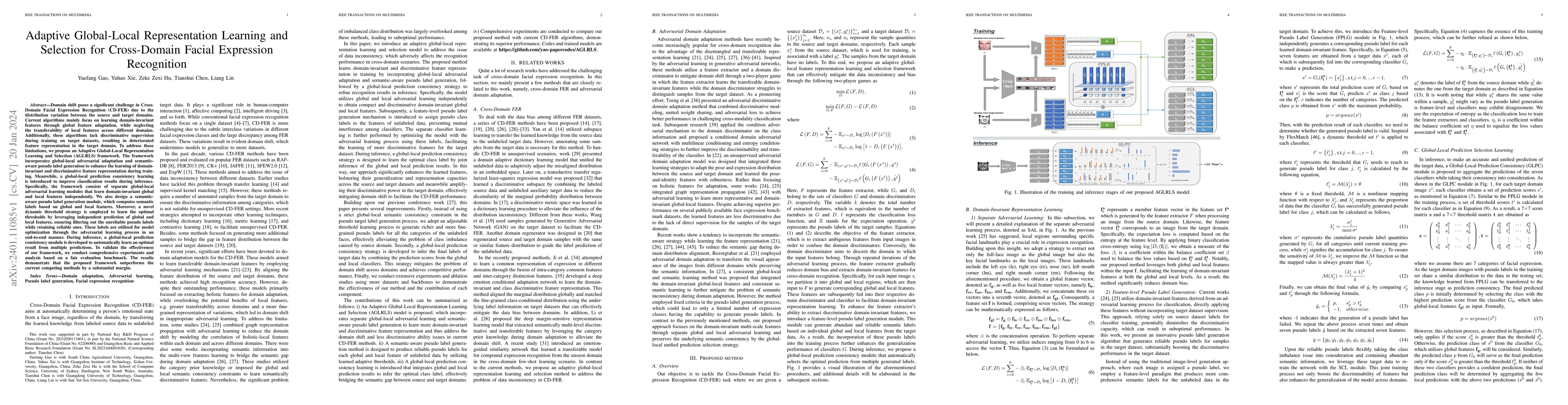 Thumbnail for Adaptive Global-Local Representation Learning and Selection for
  Cross-Domain Facial Expression Recognition
