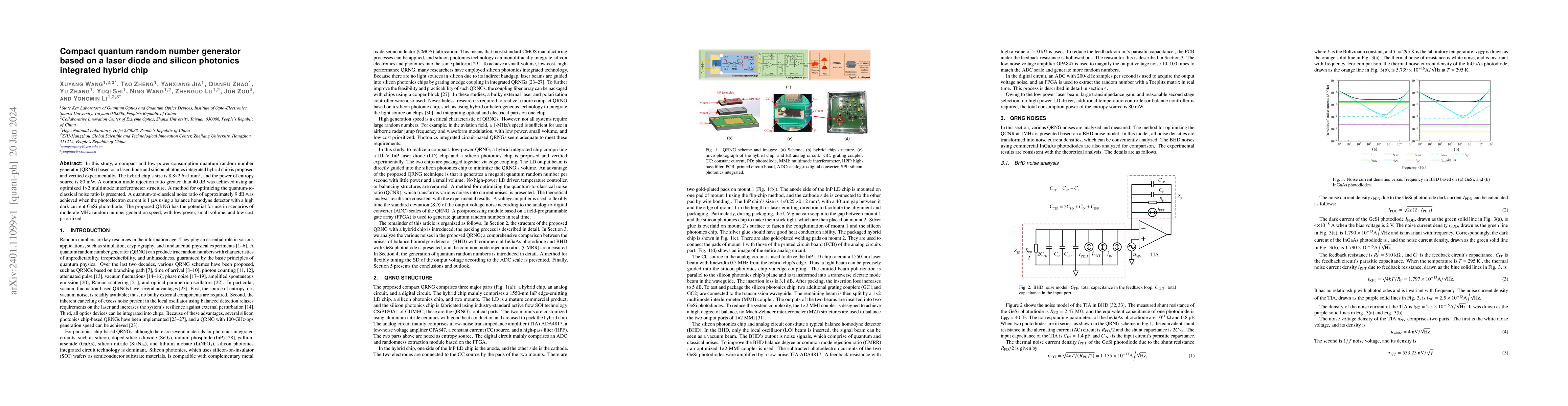 Thumbnail for Compact quantum random number generator based on a laser diode and
  silicon photonics integrated hybrid chip