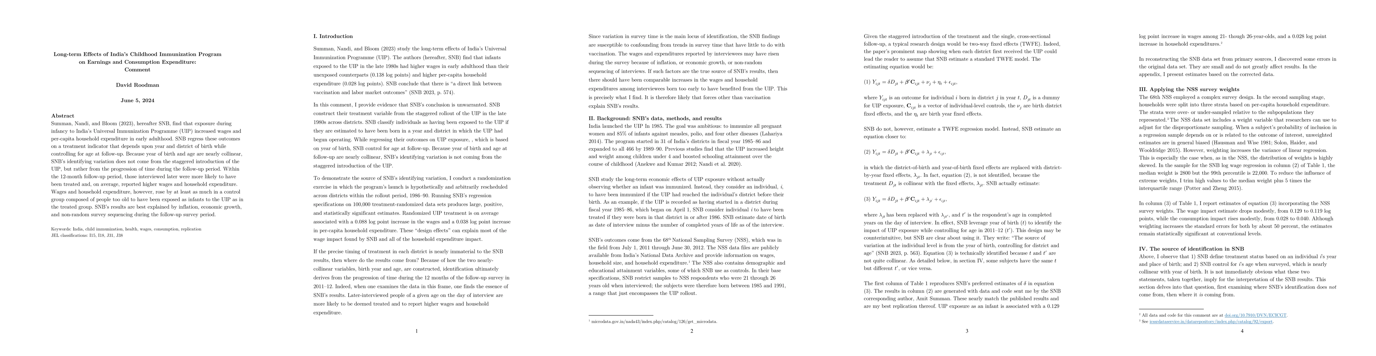 Thumbnail for Long-term Effects of India's Childhood Immunization Program on Earnings
  and Consumption Expenditure: Comment