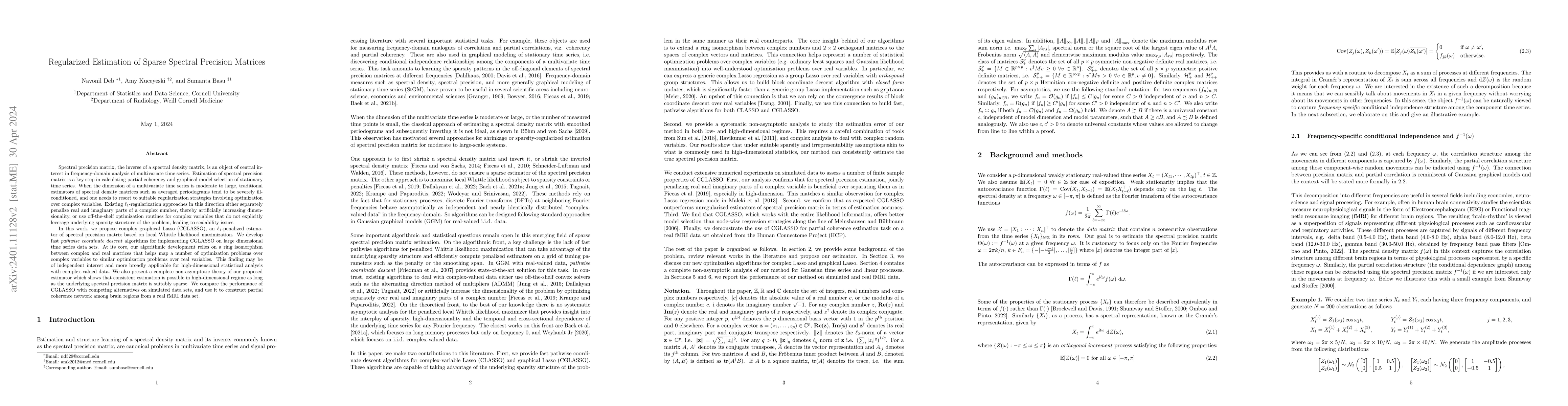 Thumbnail for Regularized Estimation of Sparse Spectral Precision Matrices
