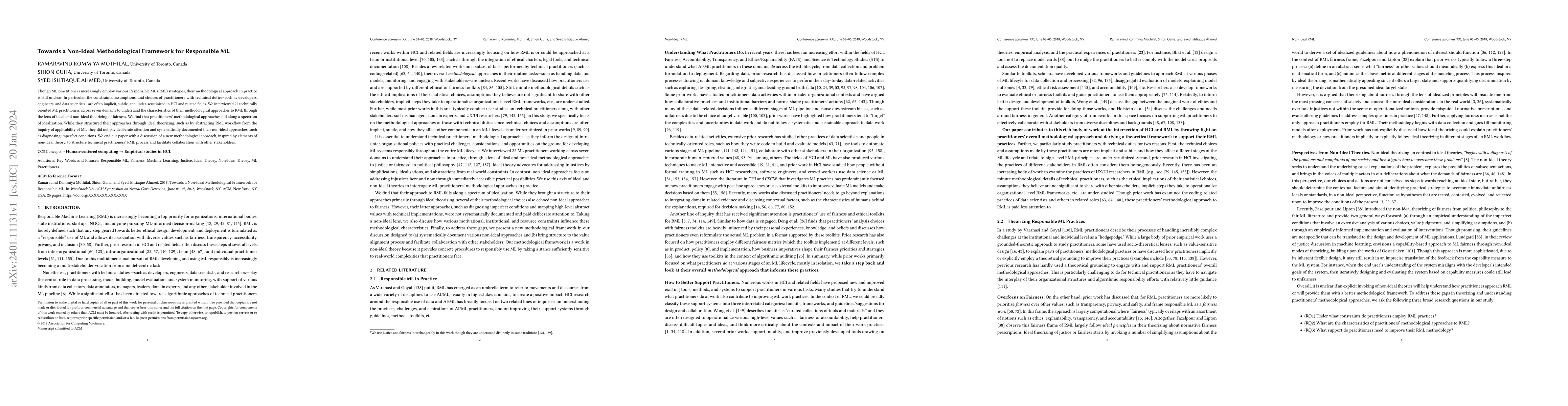 Thumbnail for Towards a Non-Ideal Methodological Framework for Responsible ML