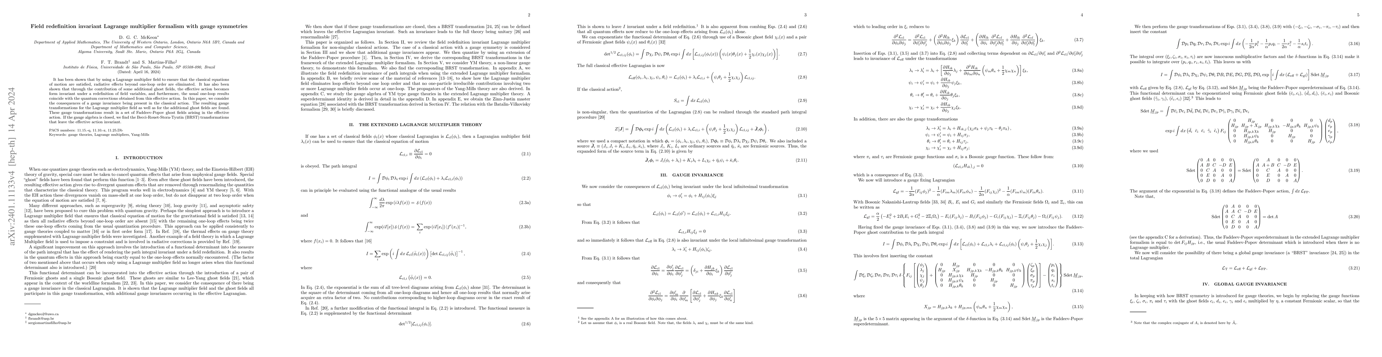 Thumbnail for Field redefinition invariant Lagrange multiplier formalism with gauge
  symmetries