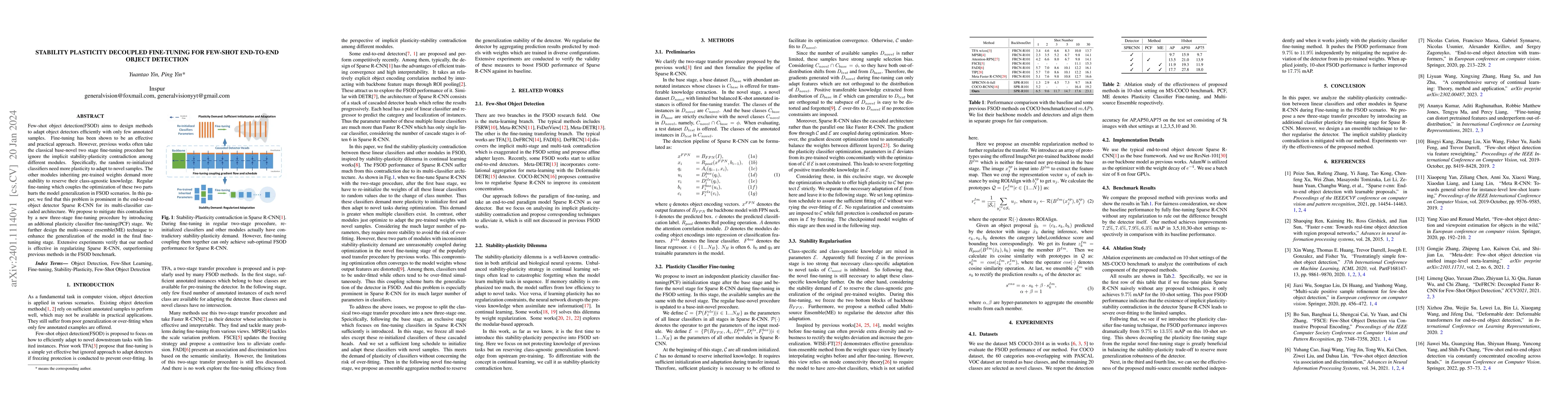 Thumbnail for Stability Plasticity Decoupled Fine-tuning For Few-shot end-to-end
  Object Detection