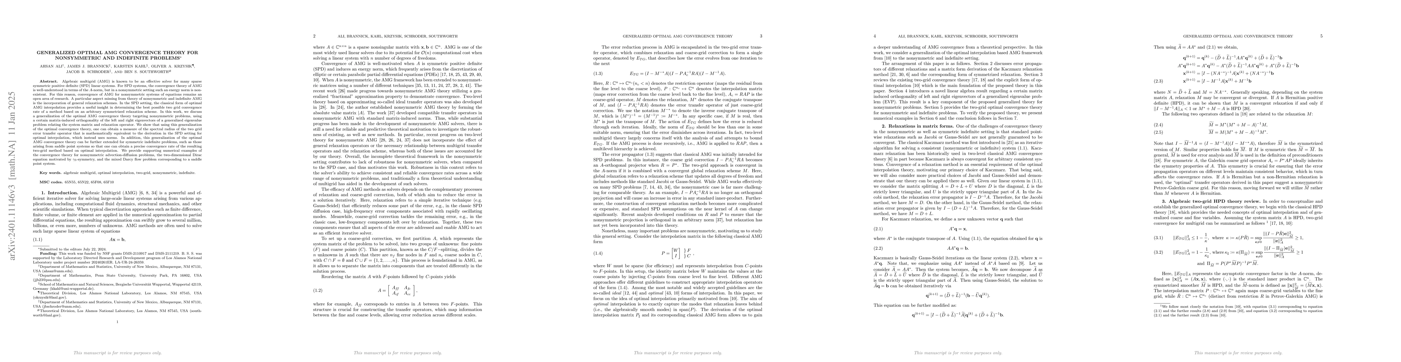 Thumbnail for Generalized Optimal AMG Convergence Theory for Nonsymmetric and
  Indefinite Problems