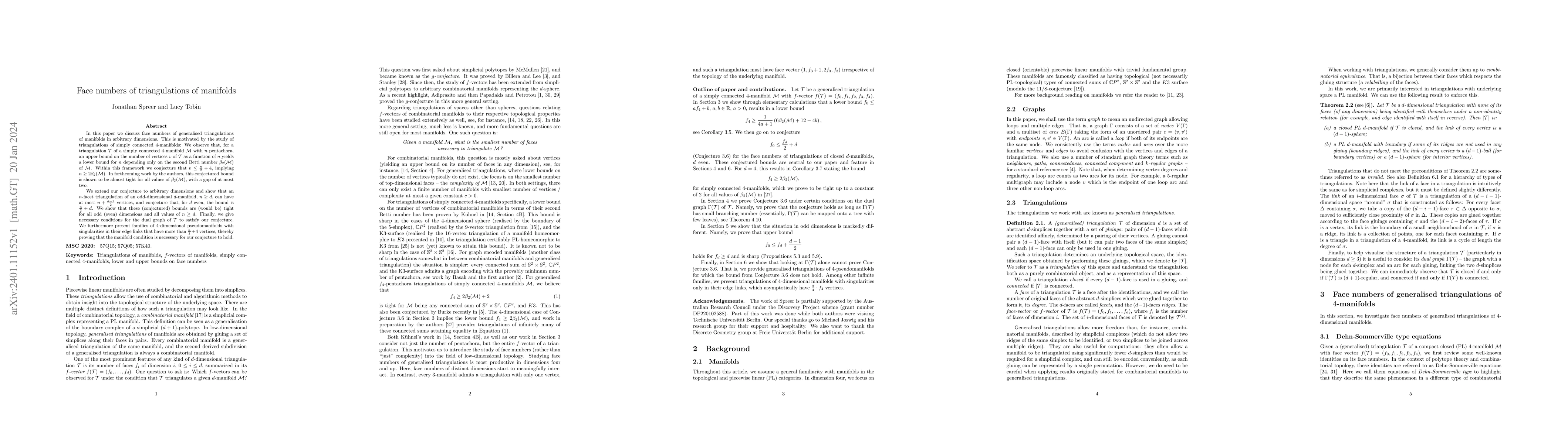 Thumbnail for Face numbers of triangulations of manifolds