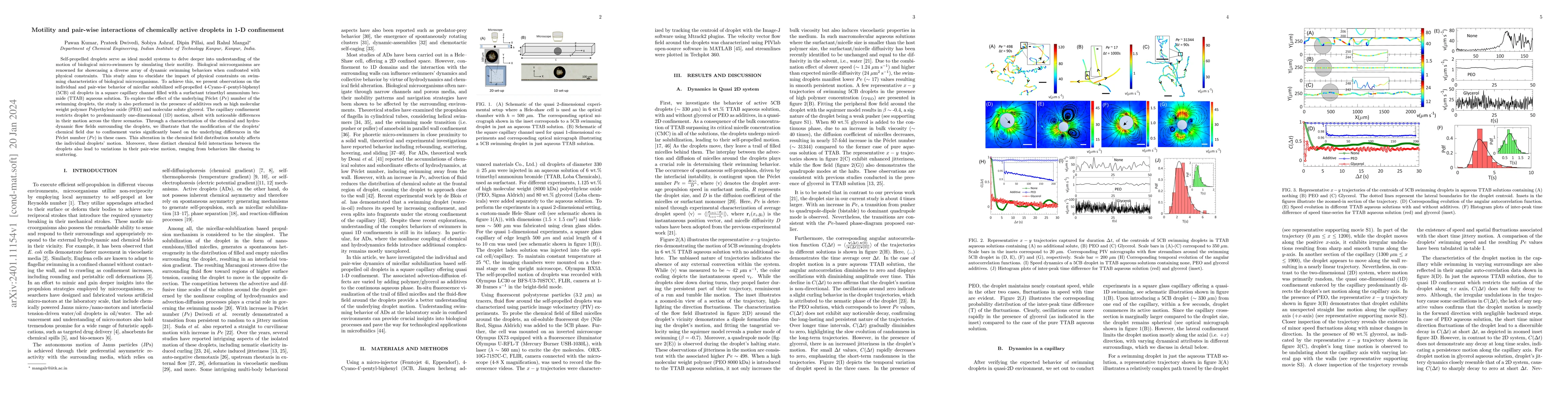 Thumbnail for Motility and pair-wise interactions of chemically active droplets in 1-D
  confinement