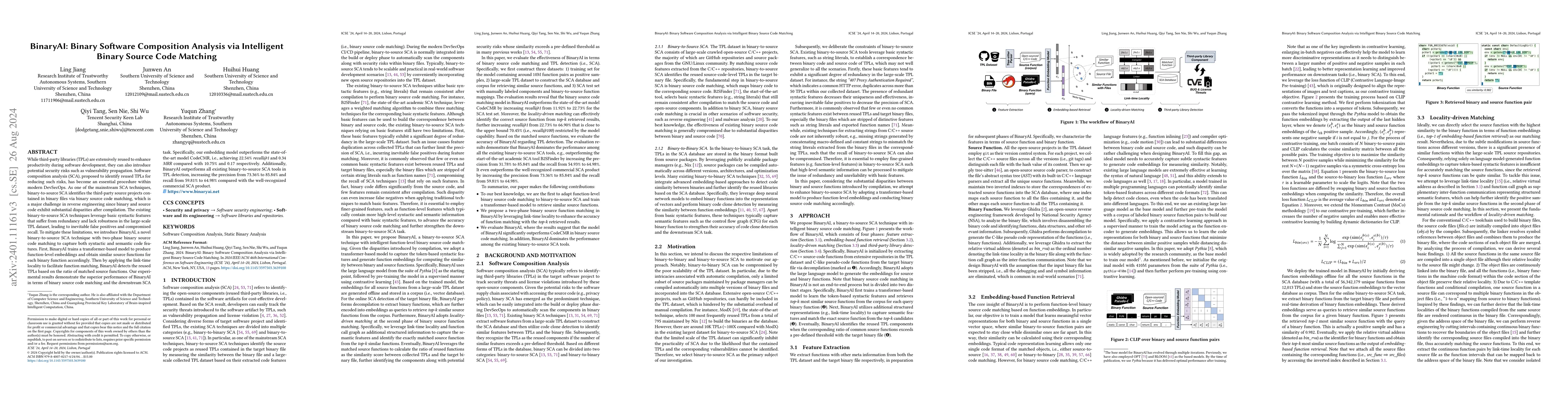 Thumbnail for BinaryAI: Binary Software Composition Analysis via Intelligent Binary
  Source Code Matching