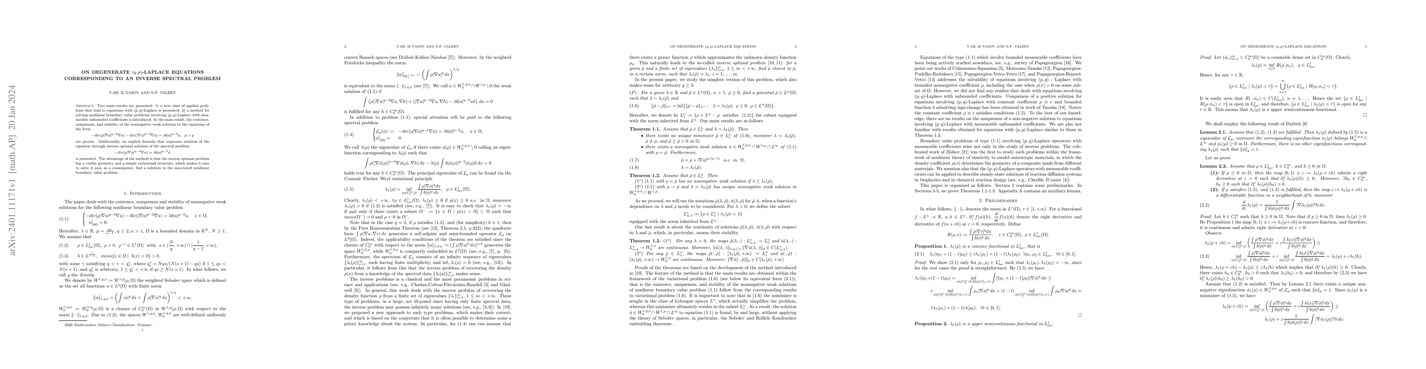 Thumbnail for On degenerate $(q,p)$-Laplace equations corresponding to an inverse
  spectral problem