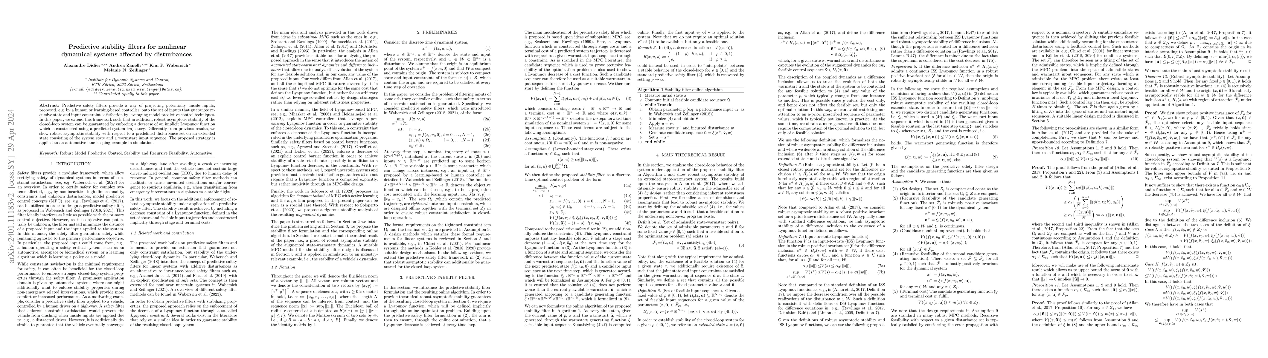 Thumbnail for Predictive stability filters for nonlinear dynamical systems affected by
  disturbances