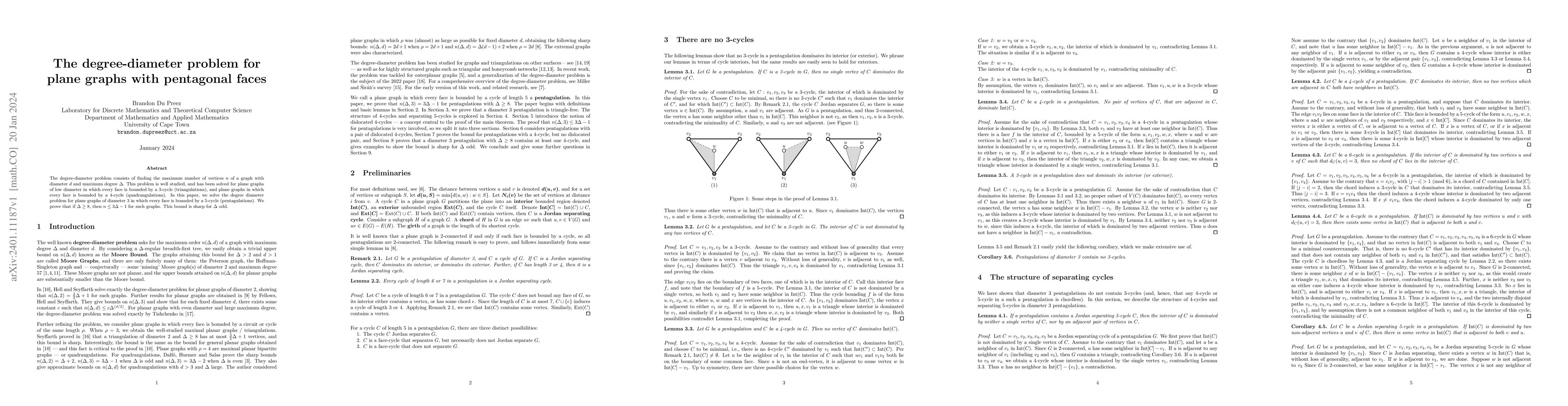 Thumbnail for The degree-diameter problem for plane graphs with pentagonal faces