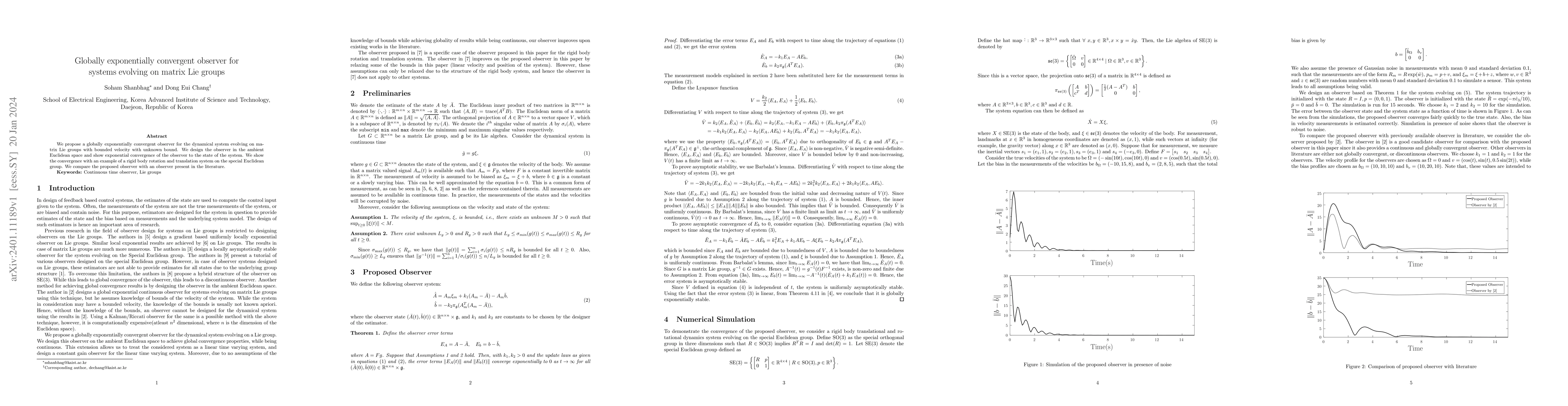 Thumbnail for Globally exponentially convergent observer for systems evolving on
  matrix Lie groups