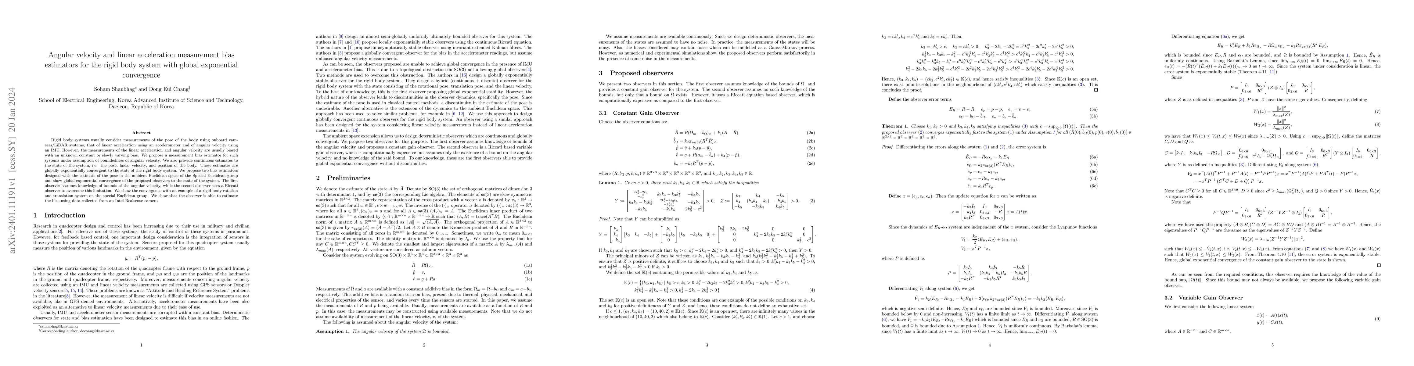 Thumbnail for Angular velocity and linear acceleration measurement bias estimators for
  the rigid body system with global exponential convergence
