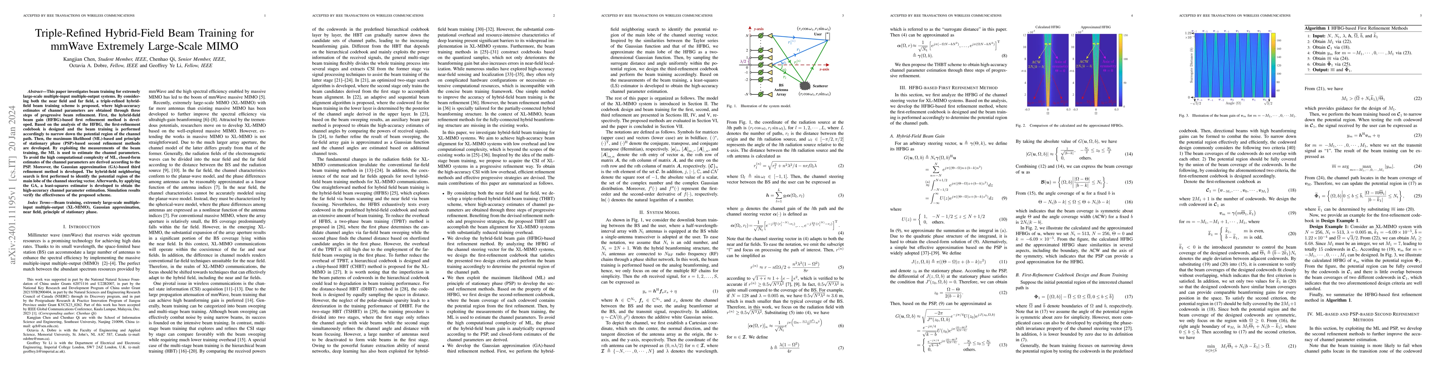 Thumbnail for Triple-Refined Hybrid-Field Beam Training for mmWave Extremely
  Large-Scale MIMO