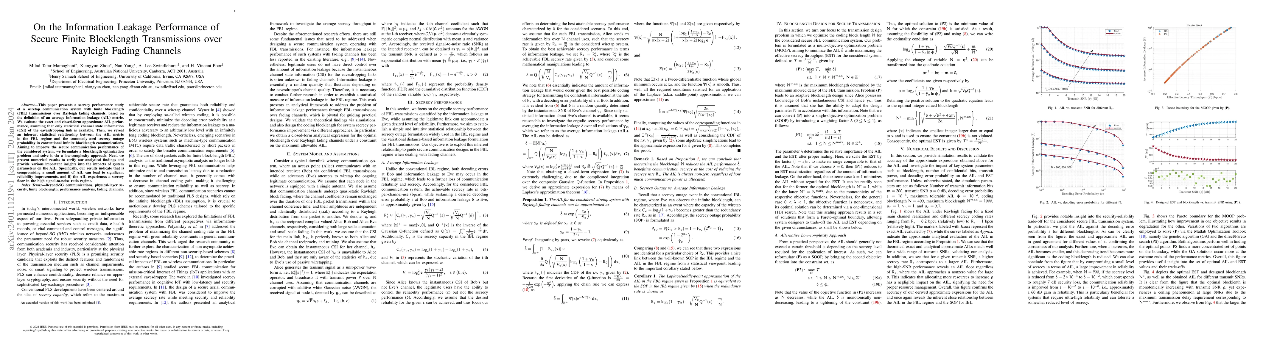 Thumbnail for On the Information Leakage Performance of Secure Finite Blocklength
  Transmissions over Rayleigh Fading Channels