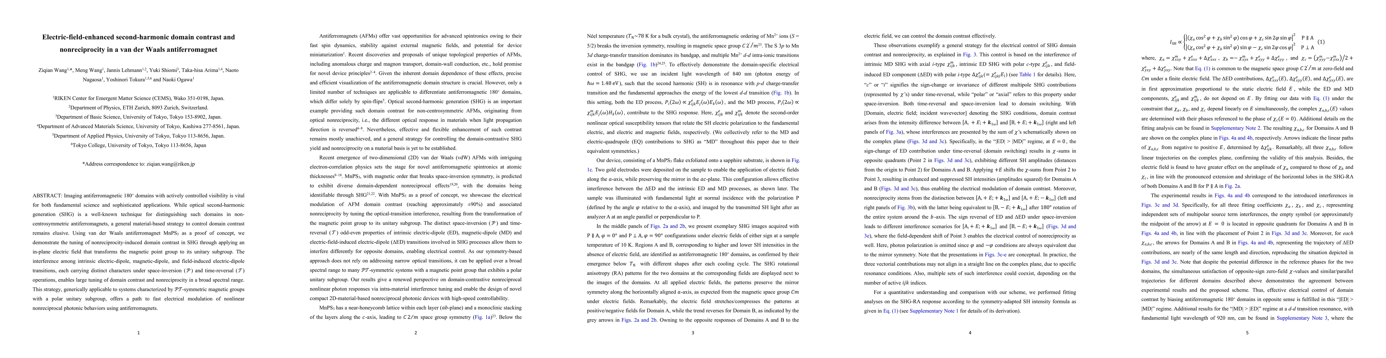 Thumbnail for Electric-field-enhanced second-harmonic domain contrast and
  nonreciprocity in a van der Waals antiferromagnet