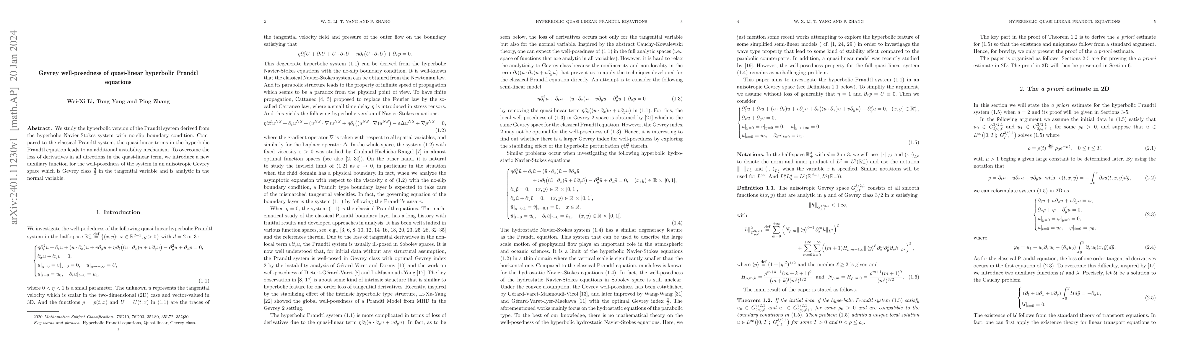 Thumbnail for Gevrey well-posedness of quasi-linear hyperbolic Prandtl equations