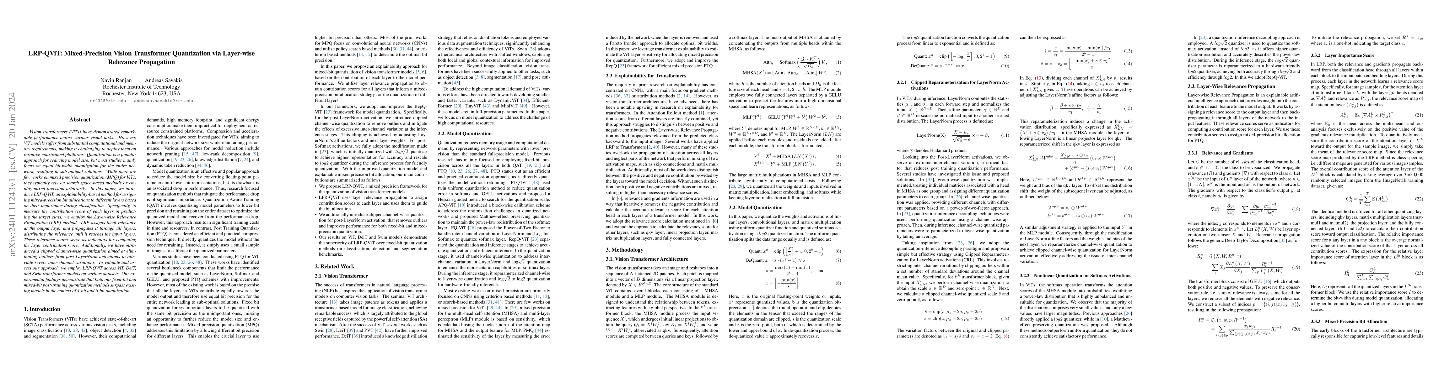 Thumbnail for LRP-QViT: Mixed-Precision Vision Transformer Quantization via Layer-wise
  Relevance Propagation