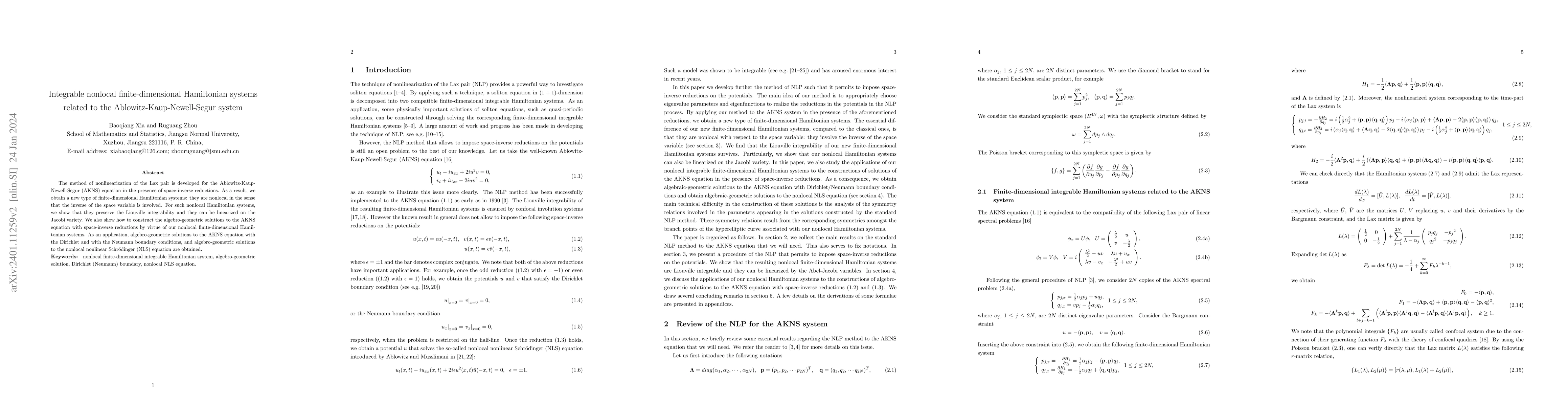 Thumbnail for Integrable nonlocal finite-dimensional Hamiltonian systems related to
  the Ablowitz-Kaup-Newell-Segur system