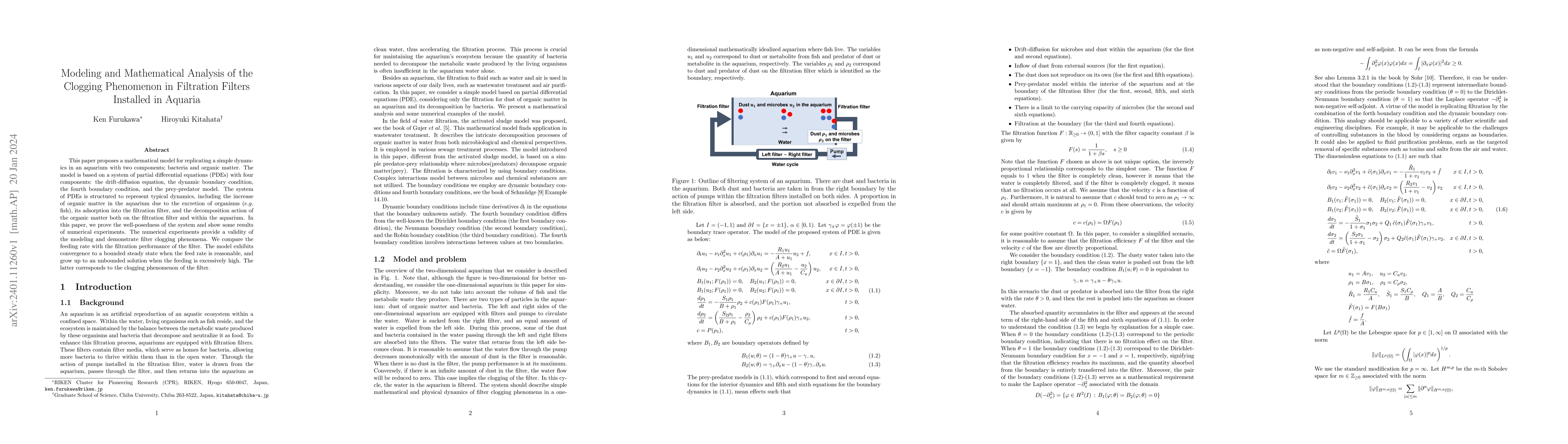 Thumbnail for Modeling and Mathematical Analysis of the Clogging Phenomenon in
  Filtration Filters Installed in Aquaria