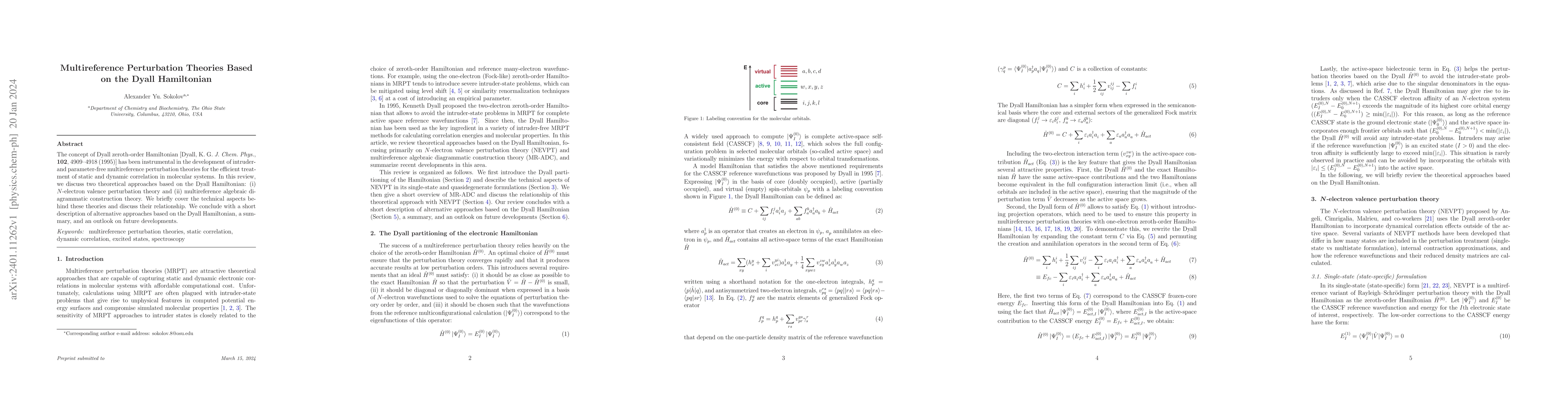 Thumbnail for Multireference Perturbation Theories Based on the Dyall Hamiltonian
