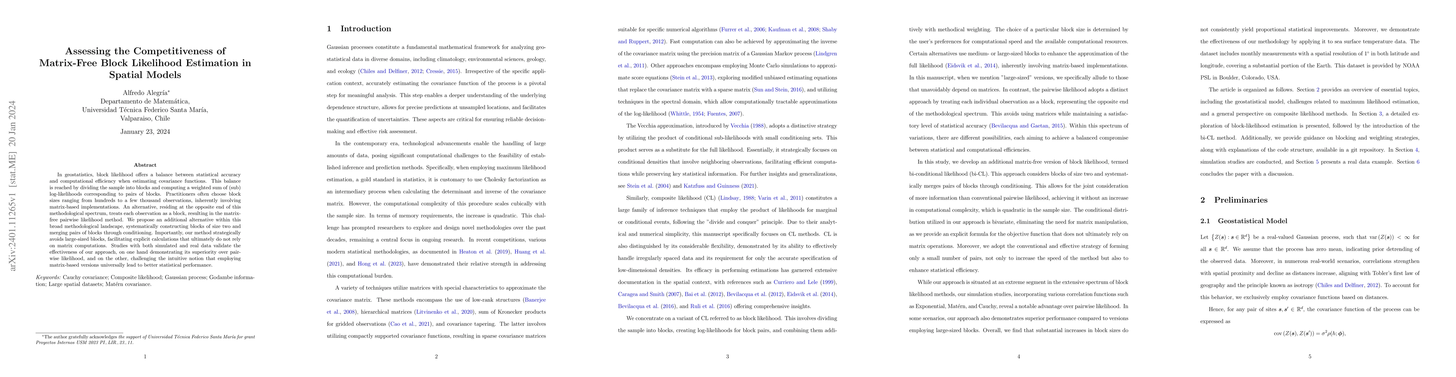 Thumbnail for Assessing the Competitiveness of Matrix-Free Block Likelihood Estimation
  in Spatial Models