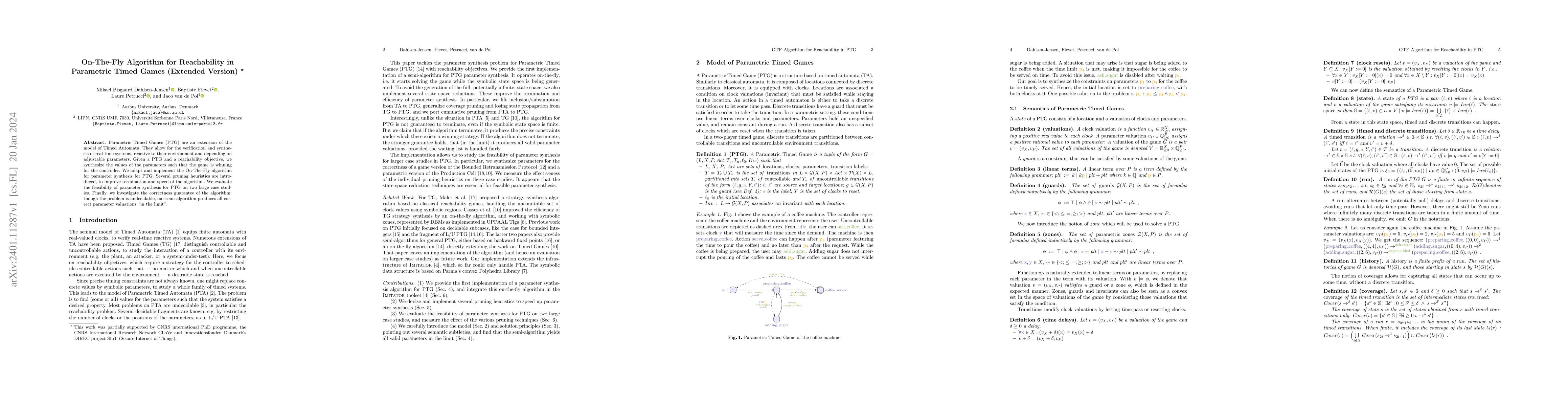 Thumbnail for On-The-Fly Algorithm for Reachability in Parametric Timed Games
  (Extended Version)