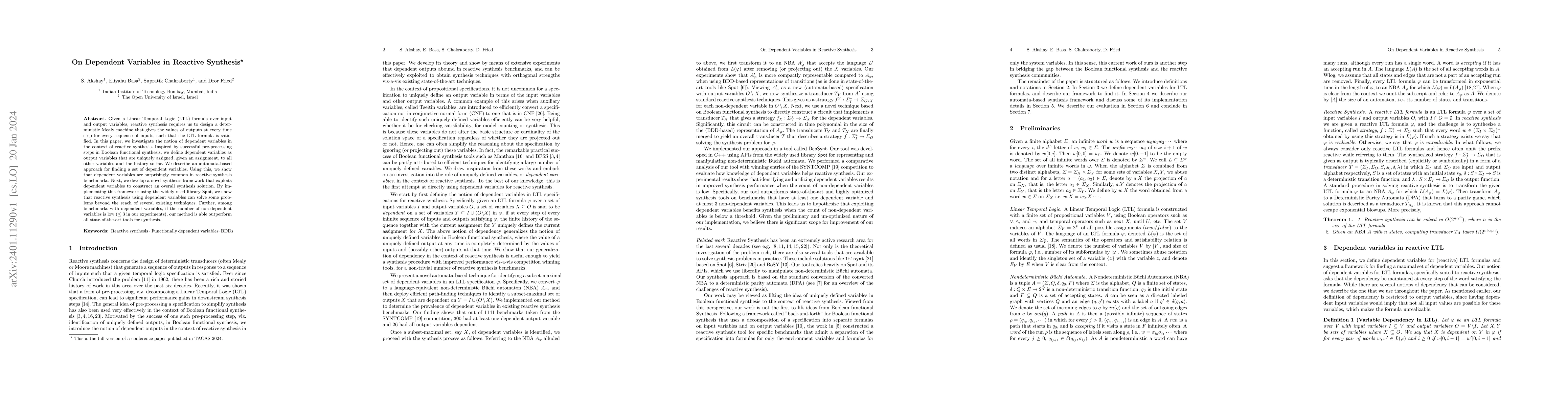 Thumbnail for On Dependent Variables in Reactive Synthesis