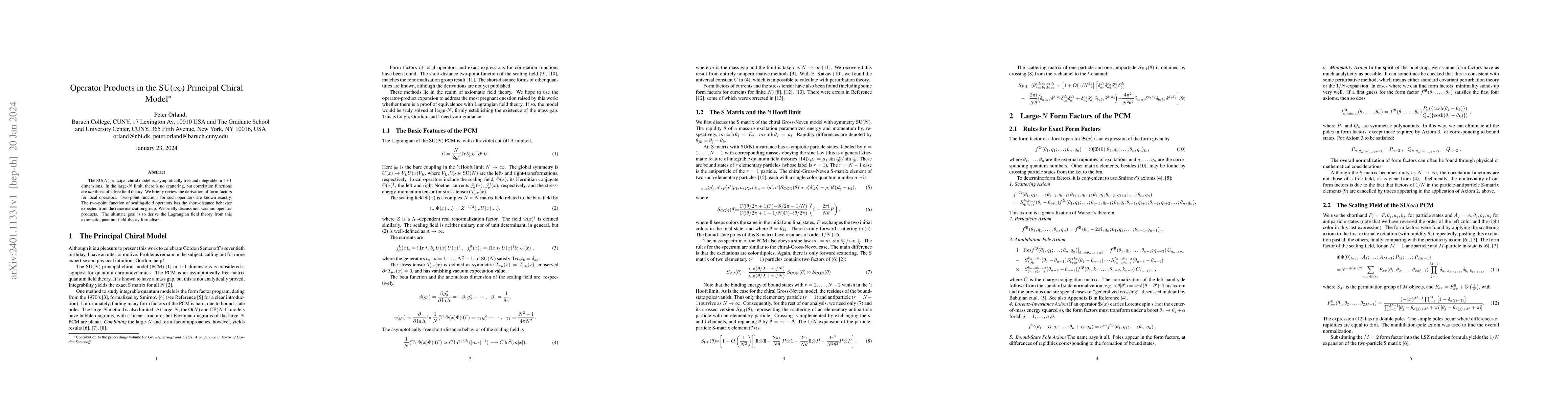 Thumbnail for Operator Products in the SU($\infty$) Principal Chiral Model