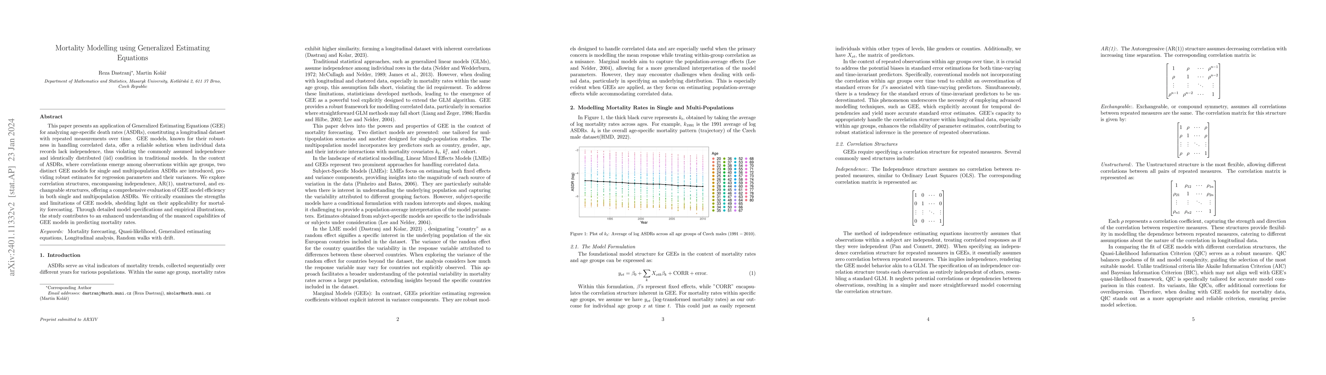 Thumbnail for Mortality Modelling using Generalized Estimating Equations