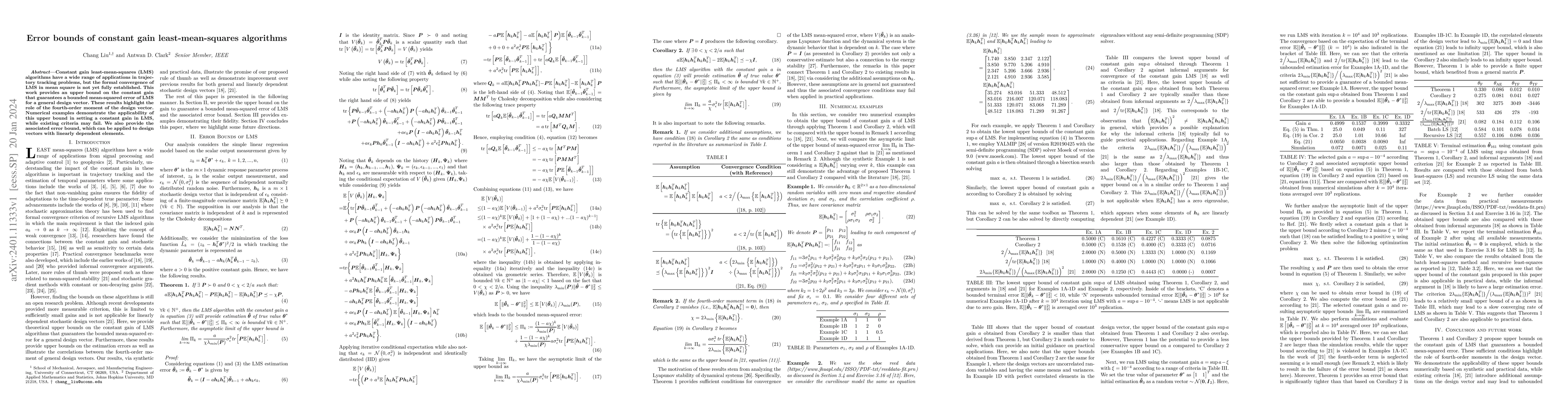 Thumbnail for Error bounds of constant gain least-mean-squares algorithms