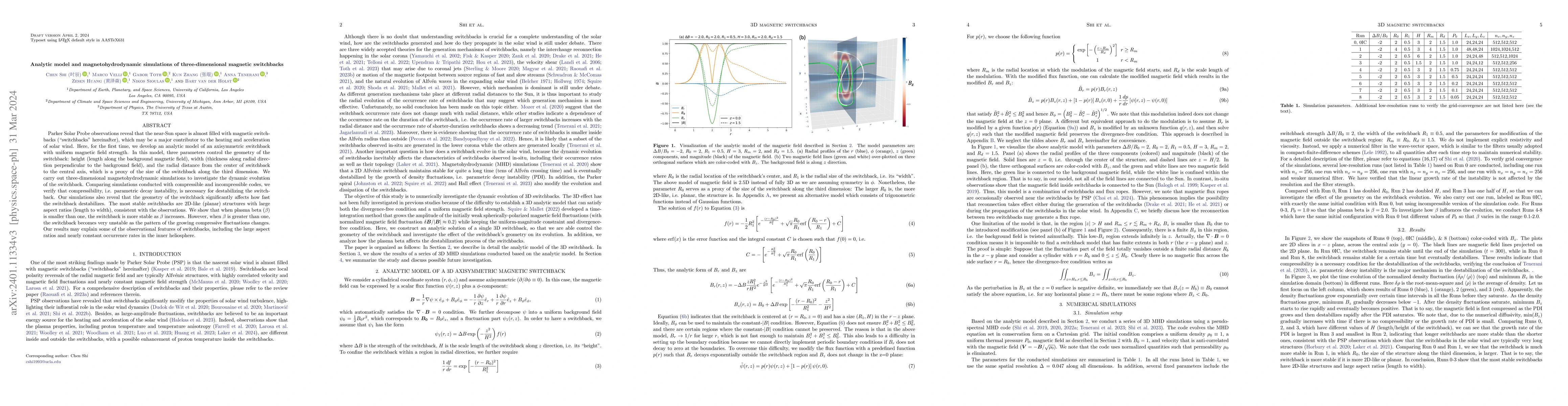 Thumbnail for Analytic Model and Magnetohydrodynamic Simulations of Three-dimensional
  Magnetic Switchbacks