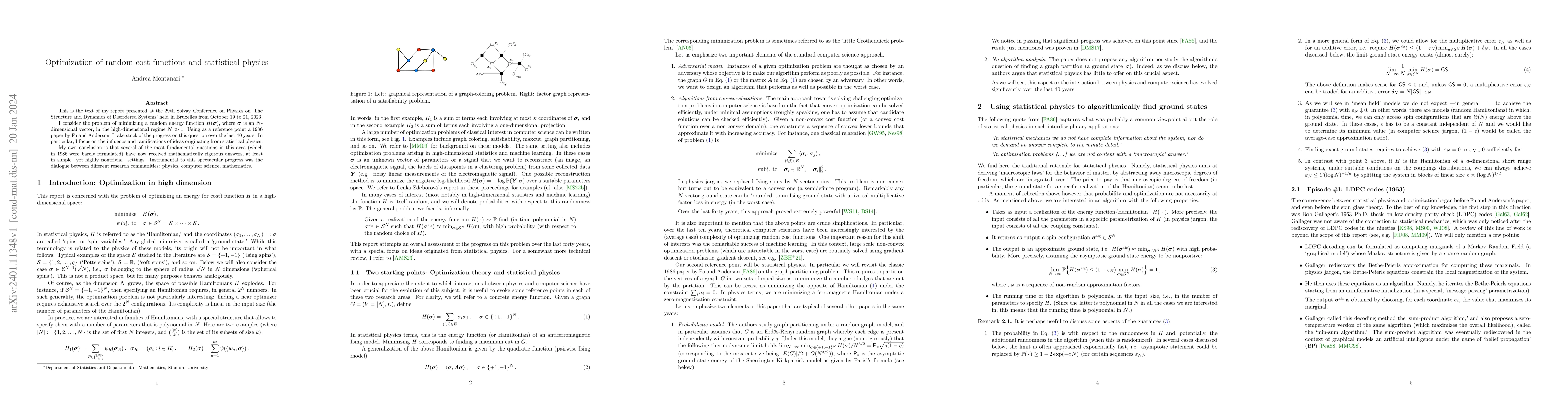 Thumbnail for Optimization of random cost functions and statistical physics