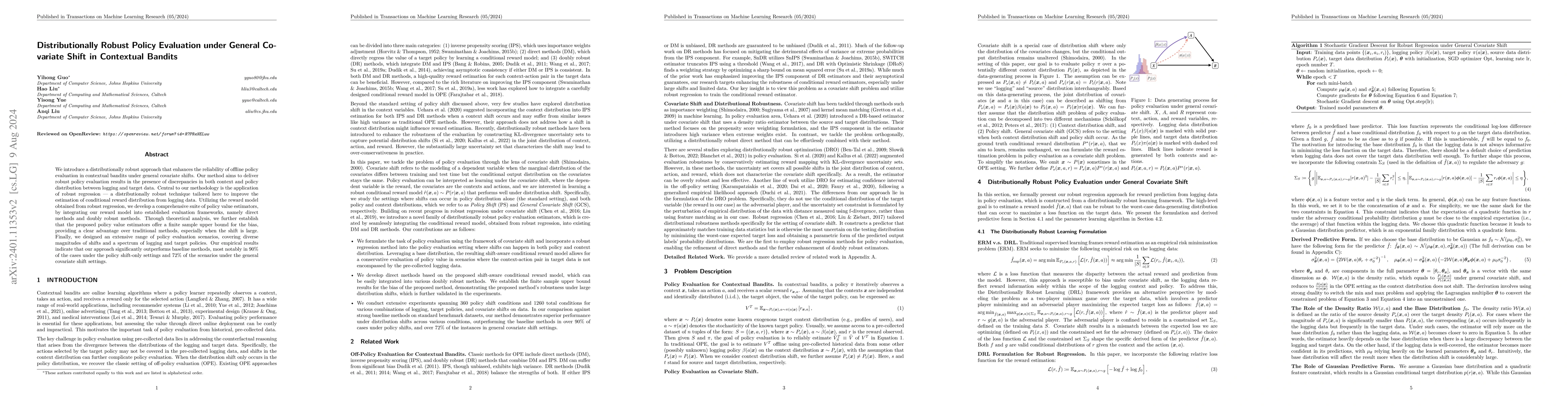 Thumbnail for Distributionally Robust Policy Evaluation under General Covariate Shift
  in Contextual Bandits