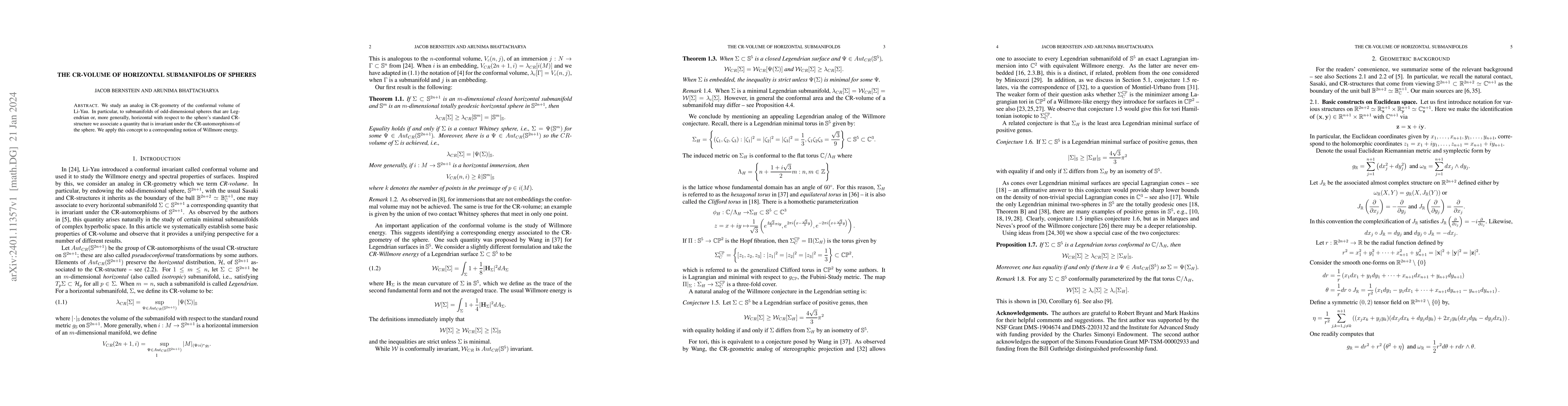 Thumbnail for The CR-Volume of Horizontal Submanifolds of Spheres