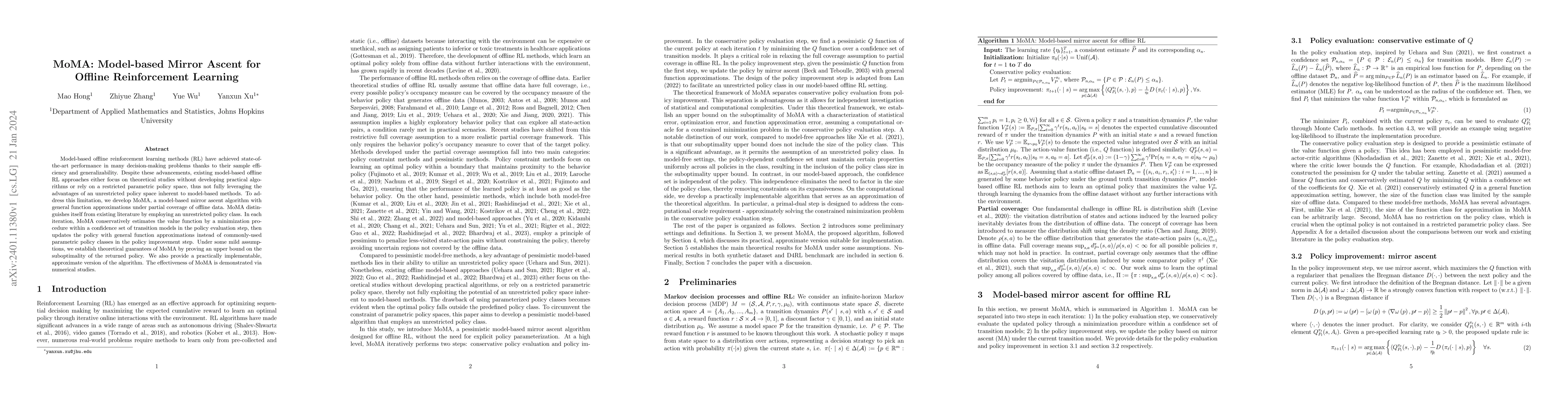 Thumbnail for MoMA: Model-based Mirror Ascent for Offline Reinforcement Learning