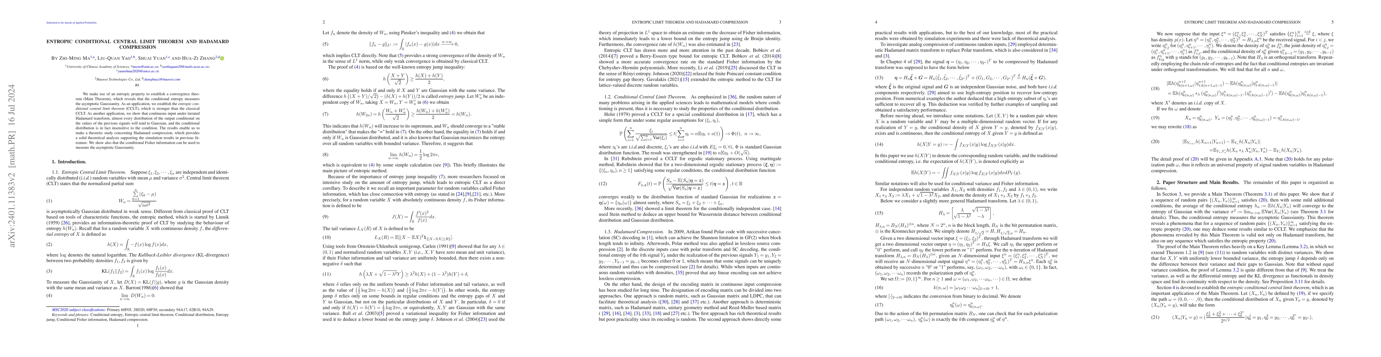 Thumbnail for Entropic Conditional Central Limit Theorem and Hadamard Compression