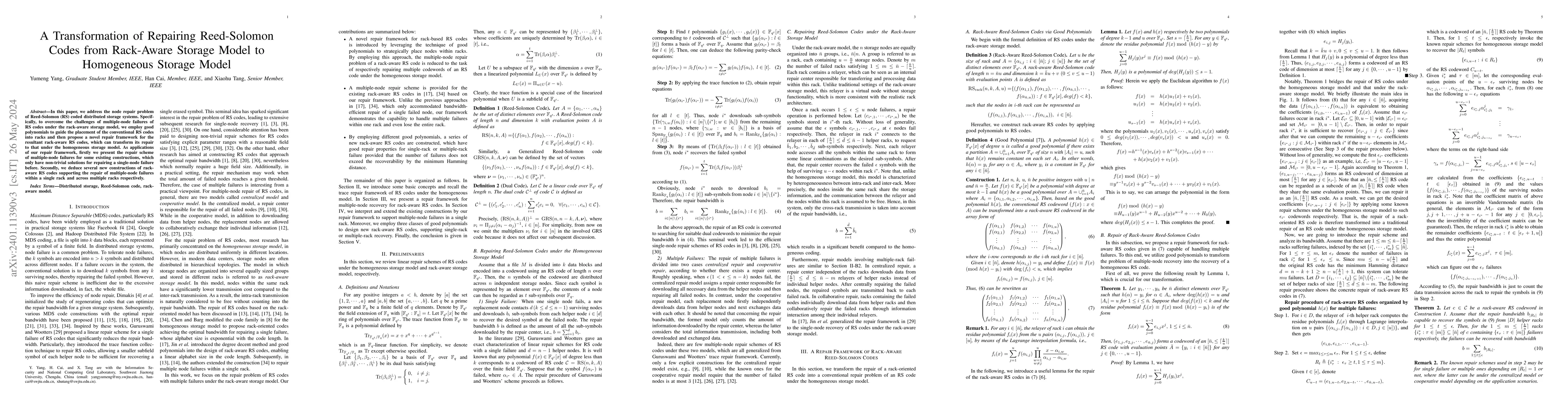 Thumbnail for A Transformation of Repairing Reed-Solomon Codes from Rack-Aware Storage
  Model to Homogeneous Storage Model