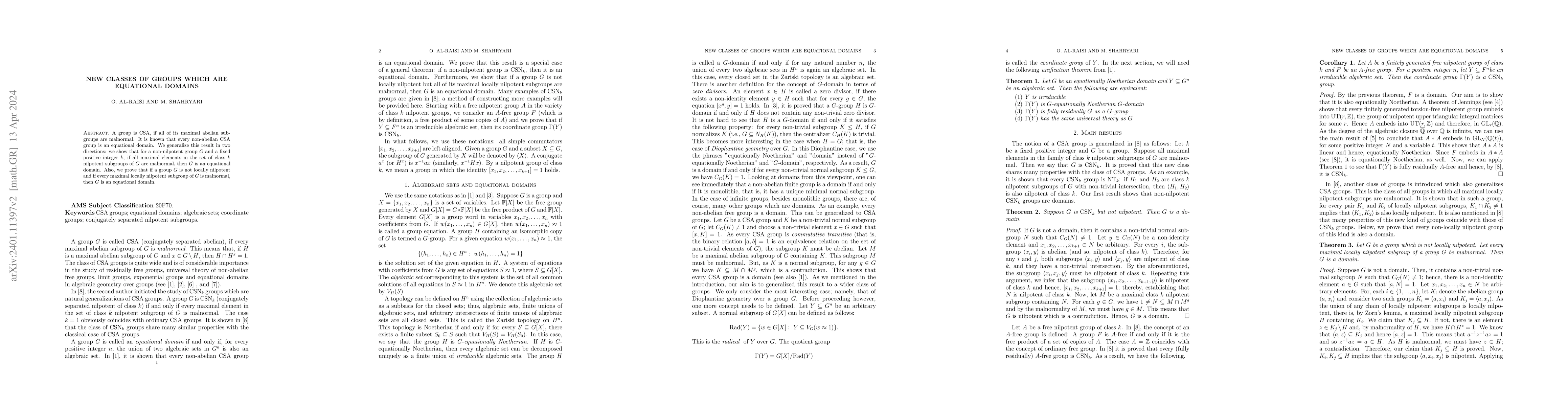 Thumbnail for New classes of groups which are equational domains