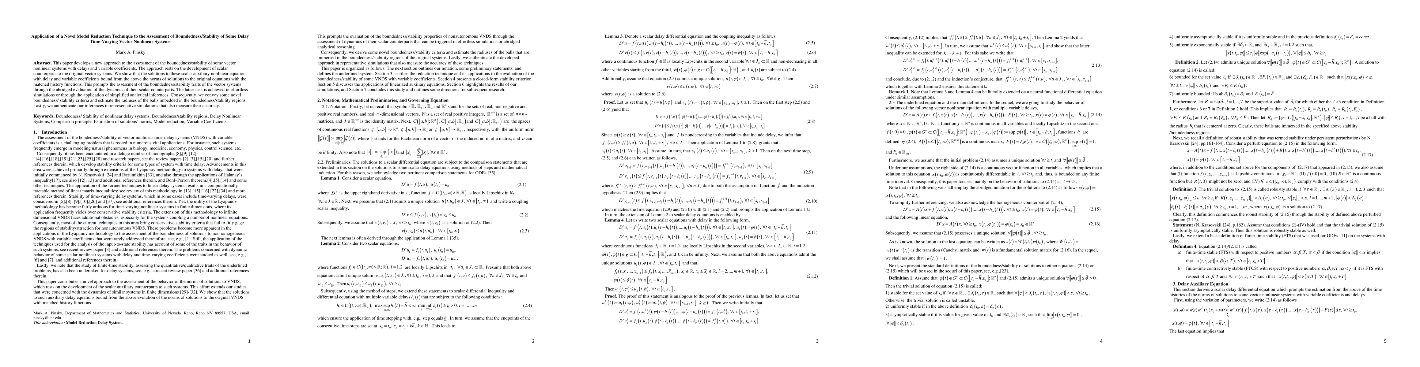 Thumbnail for Application of a Novel Model Reduction Technique to the Assessment of
  Boundedness/Stability of Some Delay Time-Varying Vector Nonlinear Systems