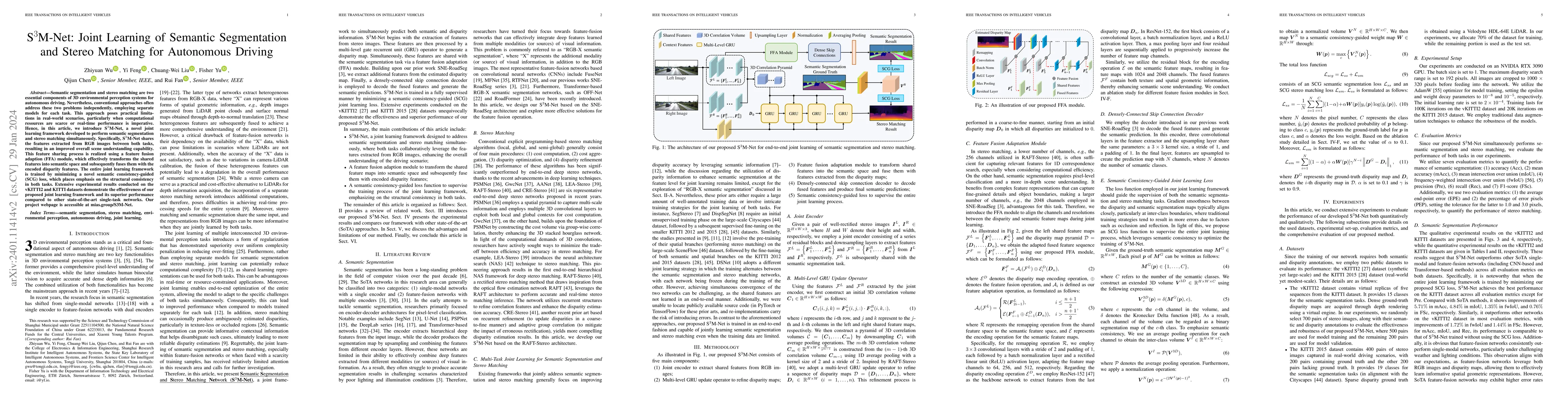 Thumbnail for S$^3$M-Net: Joint Learning of Semantic Segmentation and Stereo Matching
  for Autonomous Driving